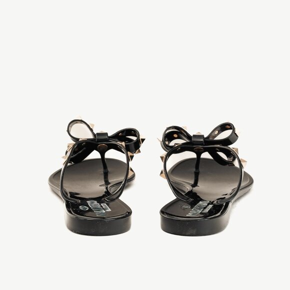 Valentino Garavani Nero Rockstud Bow Jelly Thong Sandals - Picture 4 of 10